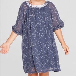 Oshkosh Blue Animal Constellation Stars Dress Sheer Overlay 3/4 Sleeves 3T